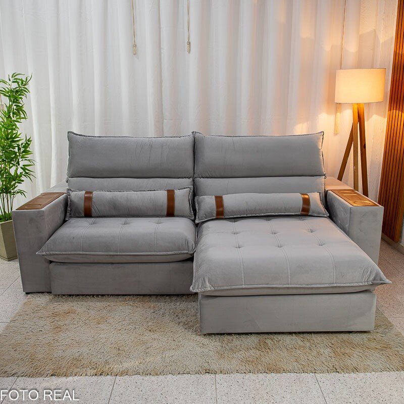 Sofá Retrátil Reclinável Ravello 2.50m Veludo Prata 3040/03 - Molas Ensacadas Pockets - Imagem 6