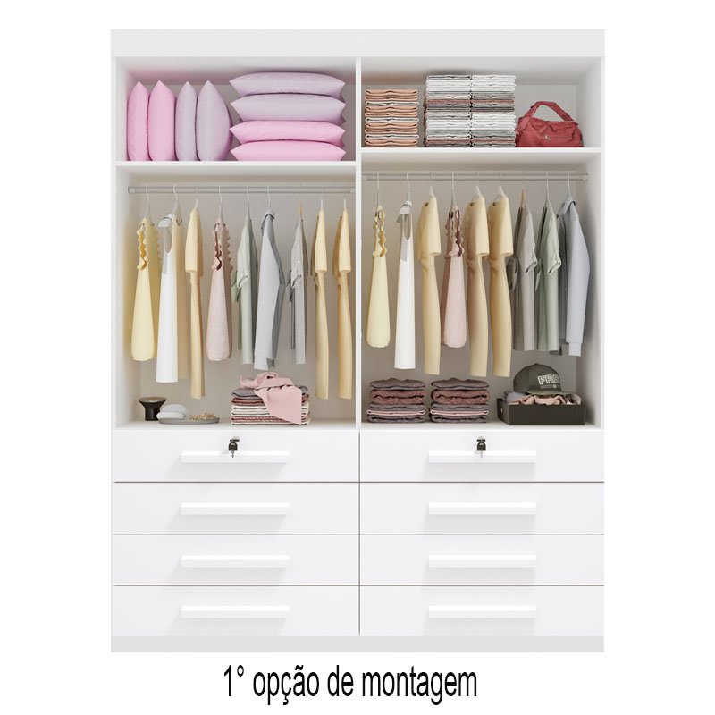 Roupeiro Solteiro Mônaco Branco 4 Portas 8 Gavetas Larg. 1.60m - D Doro - Imagem 2