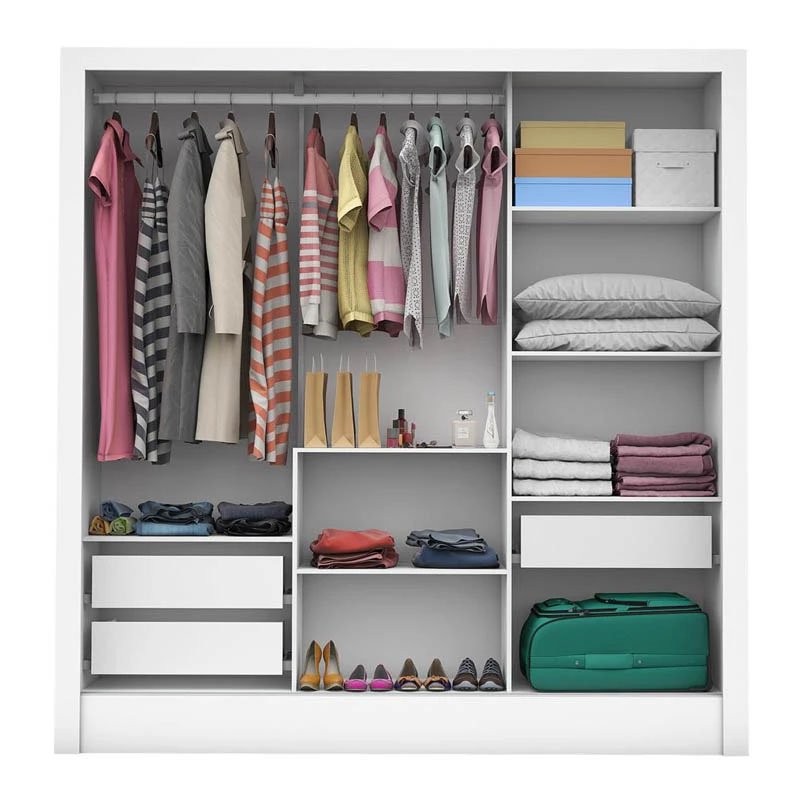 Roupeiro Dubai C/Espelho 3 Pts. 3 Gav. Branco Larg. 1.79m Carioca + Cama Box Casal Livina Molas Ensacadas 138x188x58 Orthoside - Imagem 4