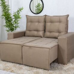 Sofá Retrátil Reclinável Rafaela 1.40m Veludinho Bege B09