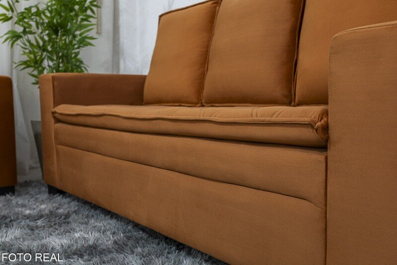 Sofá 3 e 2 lugares França com Puff Veludo Terracota A62 Larg. 1.86m - Imagem 5