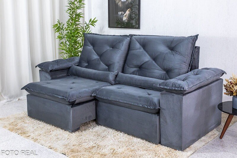 Sofá Retrátil Reclinável Roma 2.00m Veludo Cinza 20 - D28 Soft - Imagem 3