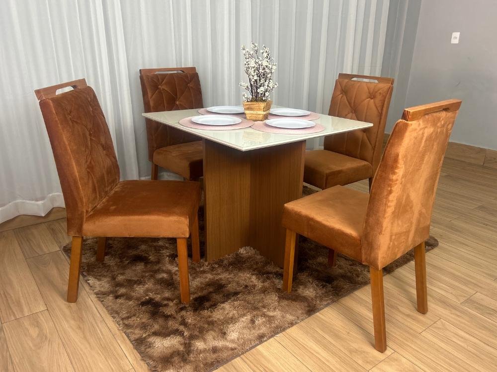 Mesa de Jantar Helo 0.90x0.90 Com 4 Cadeiras Jasmim - Mel/Off White/Terracota