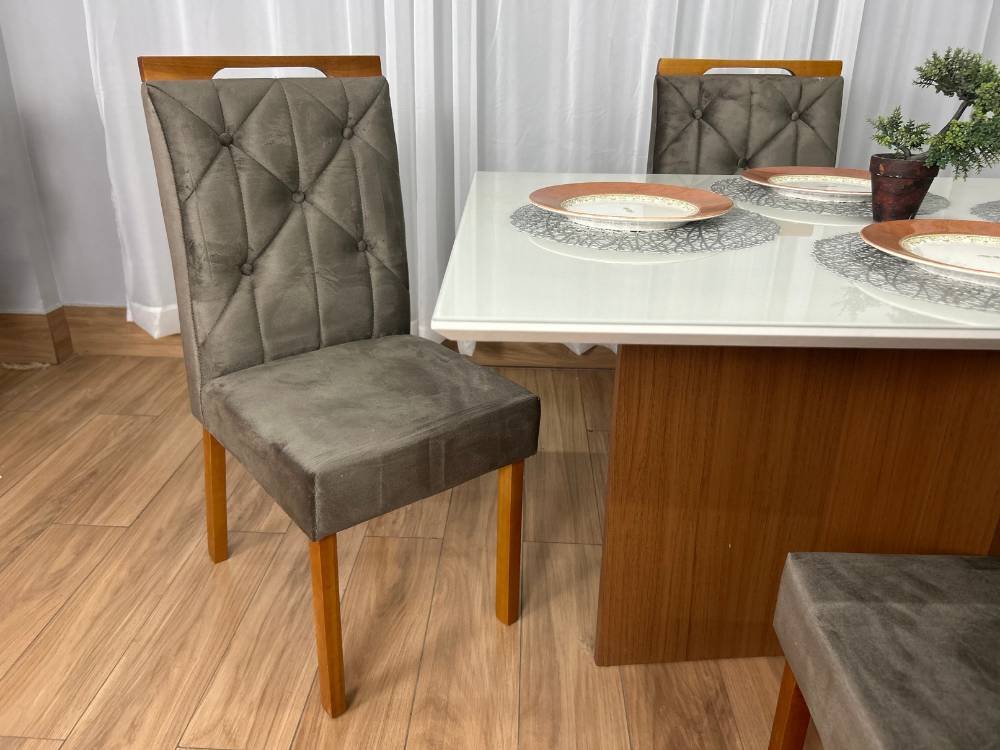 Mesa de Jantar Helo 1.20x0.90 Com 4 Cadeiras Jasmim - Mel/Off White/Marrom Veludo - Imagem 5