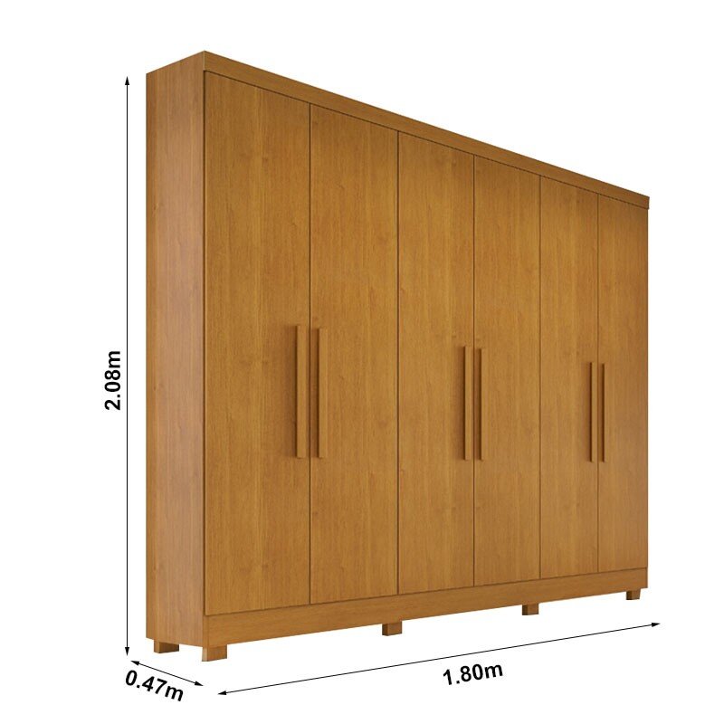 Guarda-Roupa Casal Sergipe Larg. 1.80m 6 Portas Nature 100% MDF C/Pés Bianchi - Imagem 3