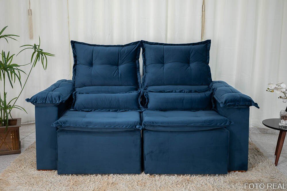 Sofá Retrátil Reclinável Nicole 1.80m Veludo Azul A16 - Imagem 4