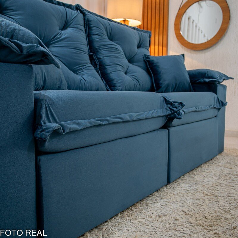 Sofá Retrátil Reclinável Porto Madri 2.00m Veludo Azul - D28 Pró Aditivada - Imagem 8