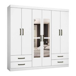 Guarda-Roupa Hércules c/ espelho 6 portas e 4 gavetas - Branco