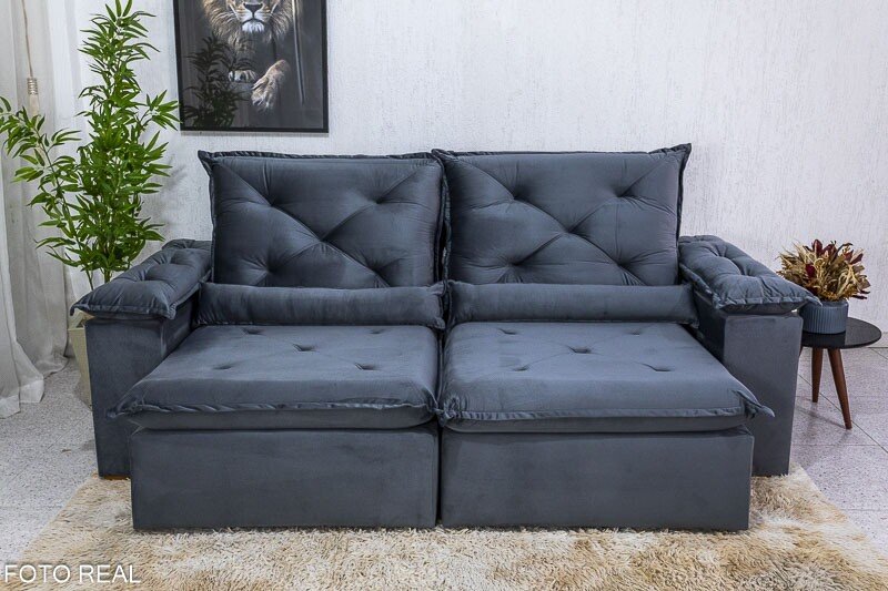 Sofá Retrátil Reclinável Roma 2.00m Veludo Cinza 20 - D28 Soft