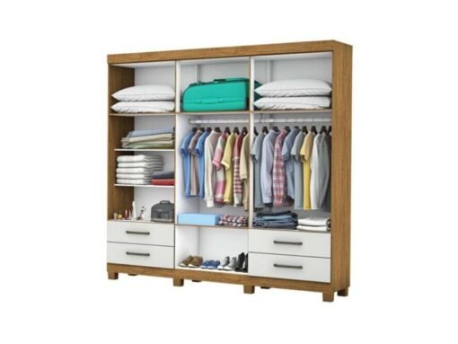 Guarda-Roupa Hércules c/ espelho 6 portas e 4 gavetas - Cinamomo/Off White - Imagem 2