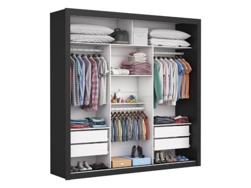 Guarda-Roupa Veneza Plus c/ espelho 3 portas e 4 gavetas - Preto - Imagem 2
