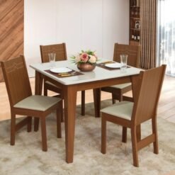 Mesa Giovana 90x90 c/4 Cadeiras Elane - Naturale/Off White