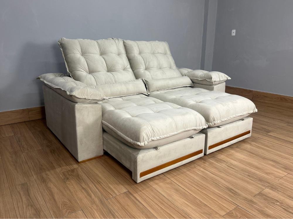 Sofá Retrátil e Reclinável Istambul 2.30m - Bege Veludo - Imagem 2