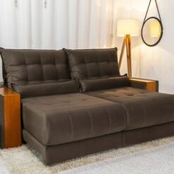 Sofá Retrátil Reclinável Gênova 2.30m Veludo Marrom 815 - Molas Ensacadas