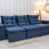 Sofá Retrátil Reclinável Grécia 2.70m Veludo Azul - Sem Caixa