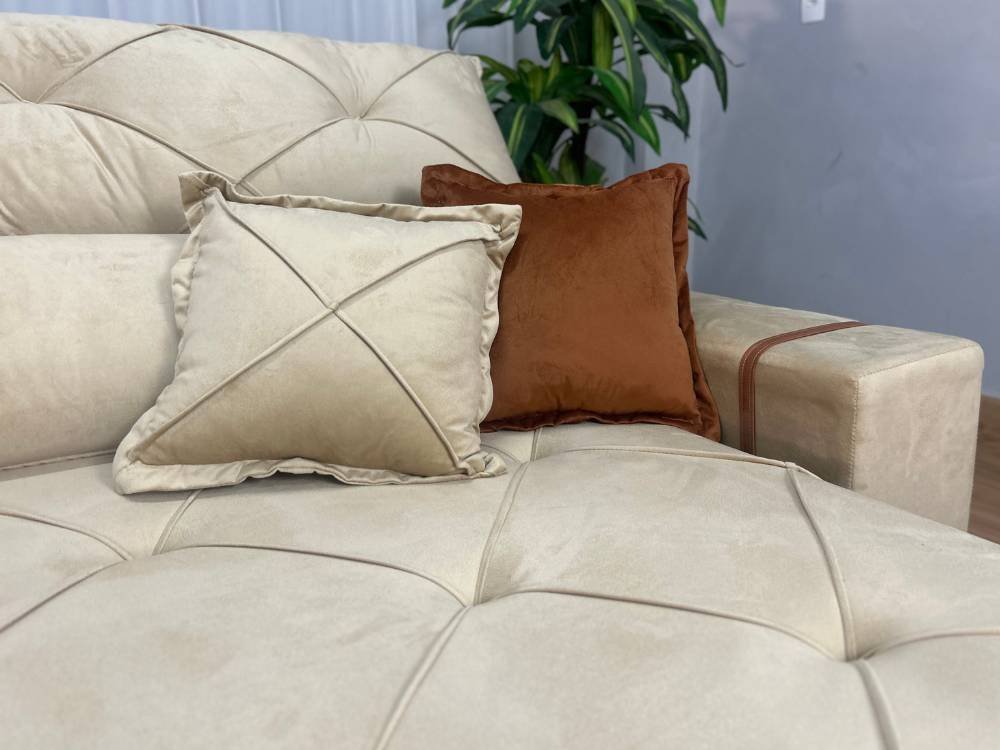 Sofá Retrátil Reclinável Pleno 2.10m - Bege Veludo - Imagem 4