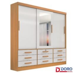 Roupeiro Casal Meridian Plus Cinamomo/Off 3 Portas 9 Gavetas C/ 1 Espelho Larg. 2.00m - D Doro