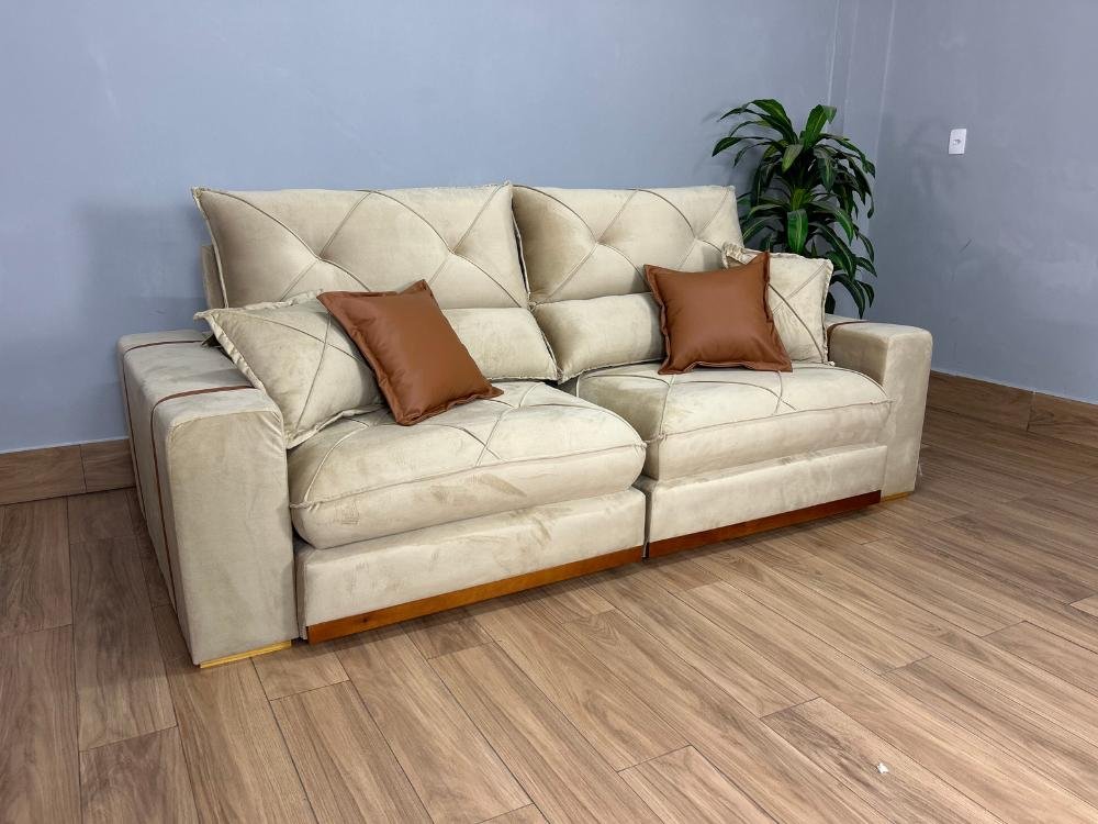 Sofá Retrátil e Reclinável Gran Bello 2.00m - Bege Veludo