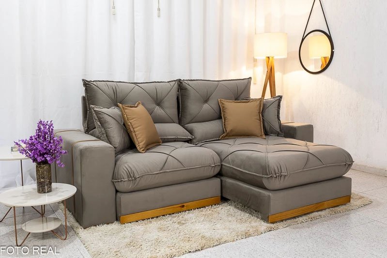 Sofá Retrátil Reclinável Gran Bello 2.00m Veludo Capuccino - Molas Ensacadas