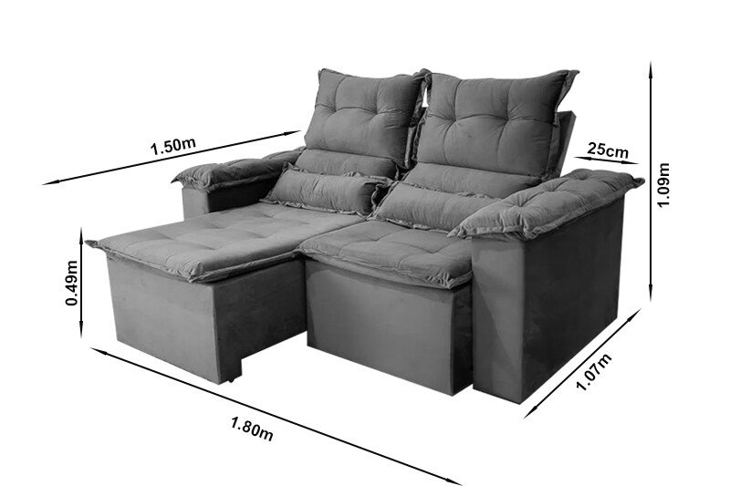 Sofá Retrátil Reclinável Nicole 1.80m Veludo Azul A16 - Imagem 8