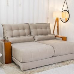 Sofá Retrátil Reclinável Gênova 2.30m Veludo Bege 818 - Molas Ensacadas
