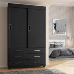 Guarda-Roupa Buzios 2 portas de correr Sem espelho 6 gavetas - Preto