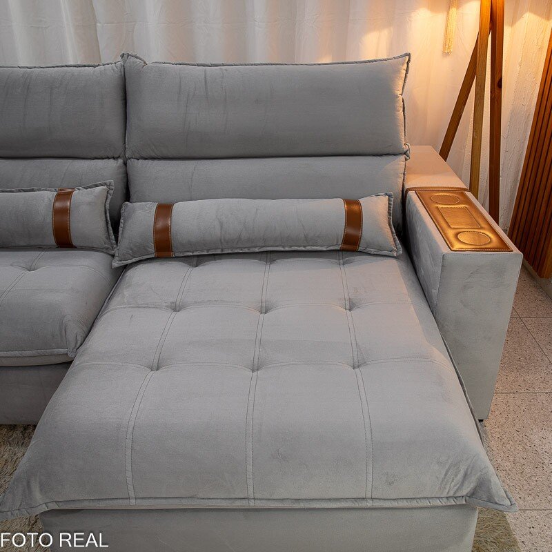 Sofá Retrátil Reclinável Ravello 2.50m Veludo Prata 3040/03 - Molas Ensacadas Pockets - Imagem 7
