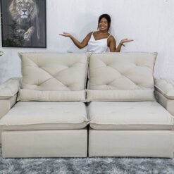 Sofá Retrátil Reclinável Roma 2.00m Veludo Bege 01 - D28 Soft