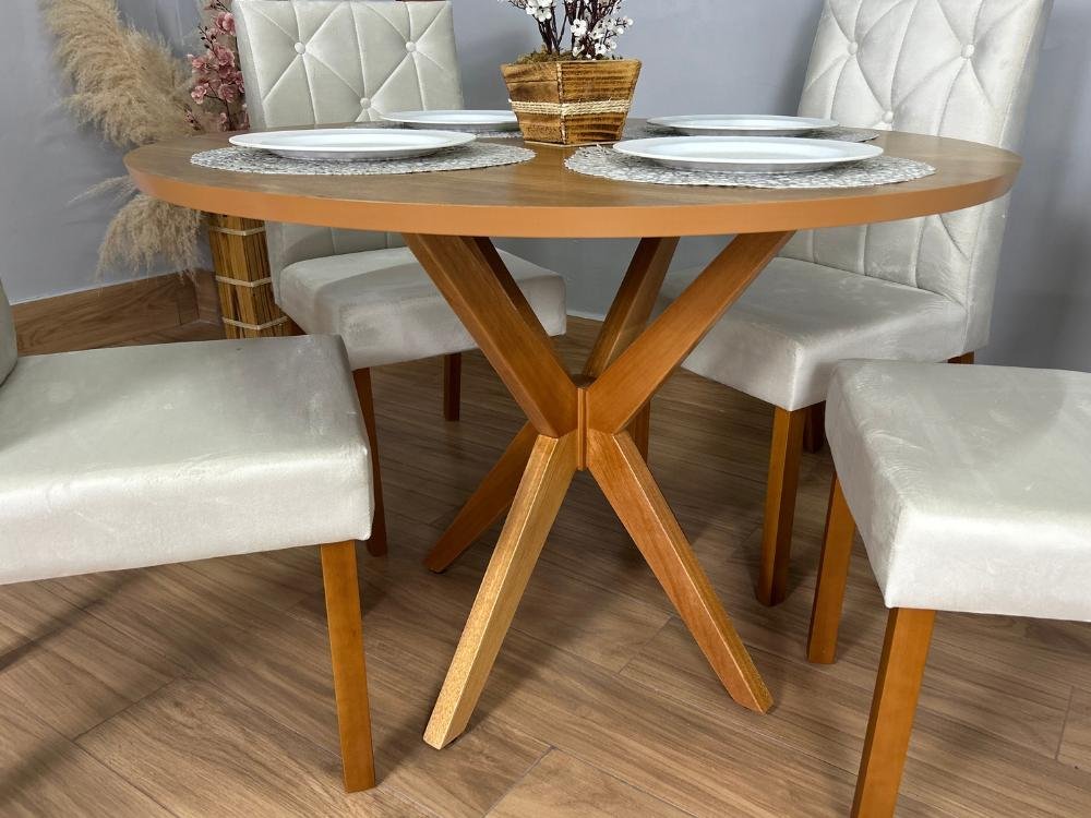 Mesa de Jantar Simpatia 1.08x1.08 Circular Com 4 cadeiras Jasmim - Cinamomo/Bege - Imagem 5