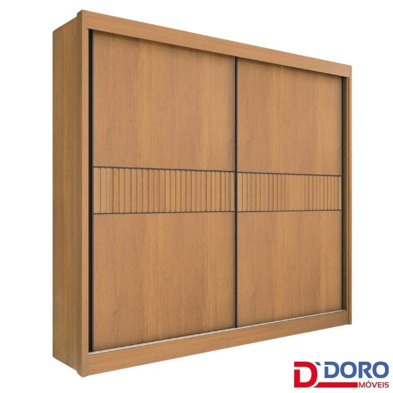 Roupeiro Cancun Cinamomo/Off 2 Portas 6 Gavetas Detalhe Ripado 100% MDF Larg. 2.20m - D Doro - Imagem 2