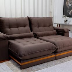 Sofá Retrátil Reclinável Ibis 2.50m Veludo Marrom 815 - D33 e Molas Ensacadas