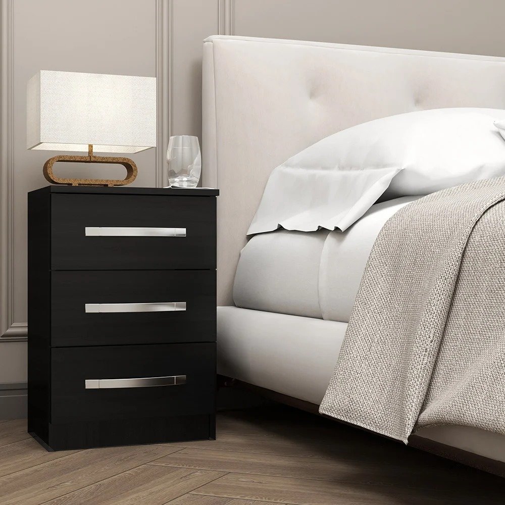 Mesa de cabeceira 3 gavetas Ref.: 011 - Preto