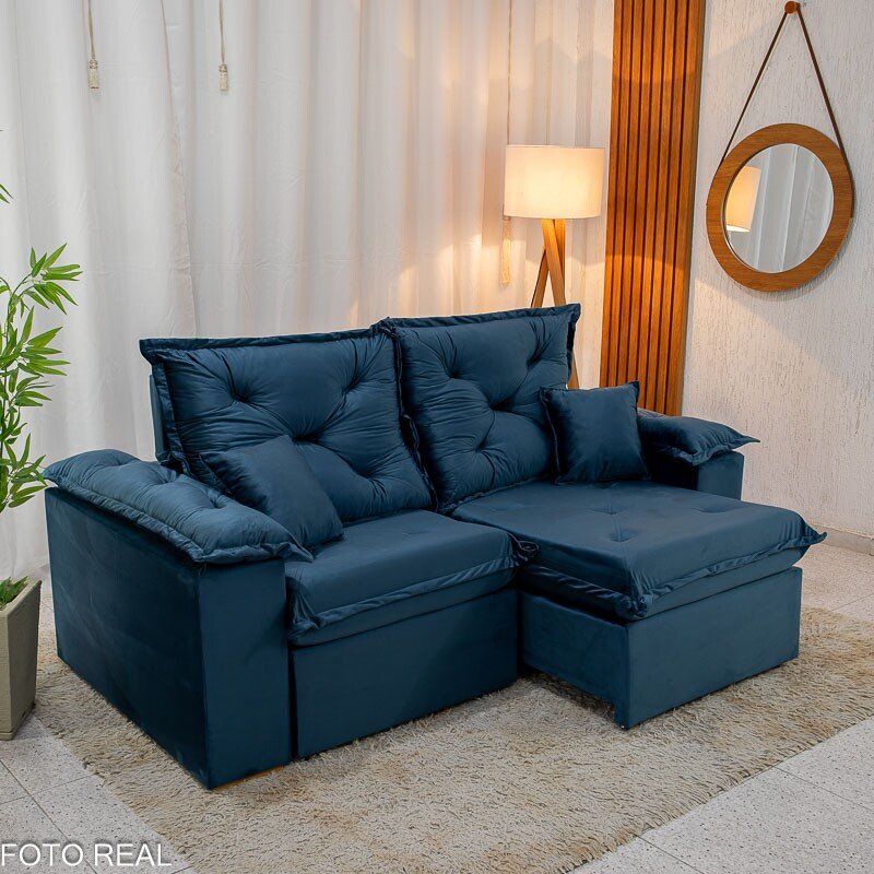 Sofá Retrátil Reclinável Porto Madri 2.00m Veludo Azul - D28 Pró Aditivada - Imagem 4