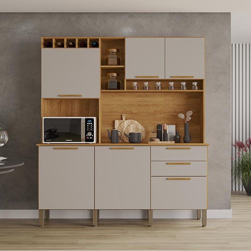 Armário Cozinha New Topázio Cinamomo/Off 6 Portas 2 Gavetas Larg. 1.65m - Sallêto