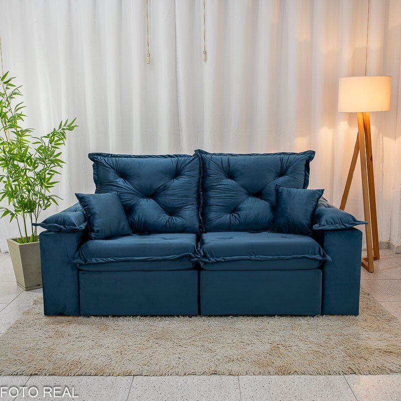 Sofá Retrátil Reclinável Porto Madri 2.00m Veludo Azul - D28 Pró Aditivada - Imagem 2