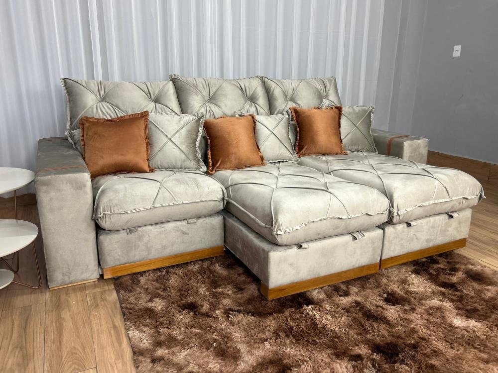 Sofá Retrátil Reclinável Pleno 3 Módulos 2.90m - Capuccino Veludo - Imagem 2