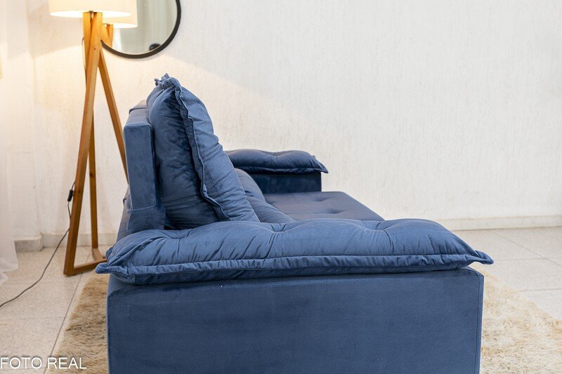 Sofá Retrátil Reclinável Grécia 2.00m Veludo Azul - Sem caixa - Imagem 8