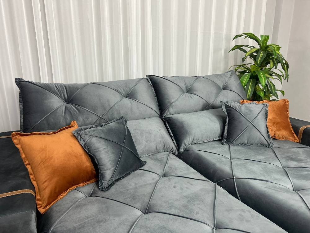 Sofá Retrátil Reclinável Pleno 2.10m - Cinza Veludo - Imagem 5