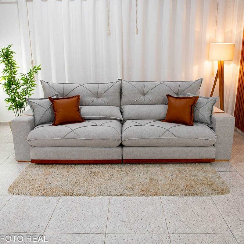 Sofá Retrátil Reclinável Gran Bello 2.90m Linho Cinza 31 - Molas Ensacadas - Imagem 3