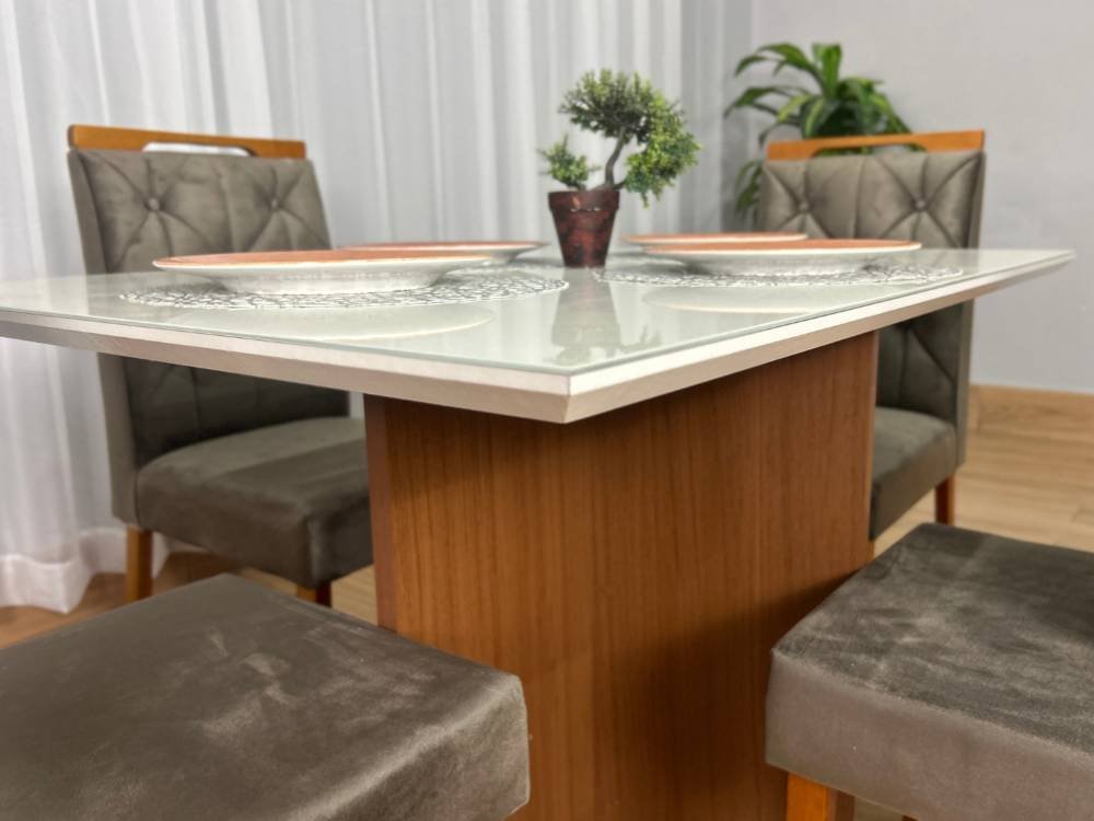 Mesa de Jantar Helo 1.20x0.90 Com 4 Cadeiras Jasmim - Mel/Off White/Marrom Veludo - Imagem 3