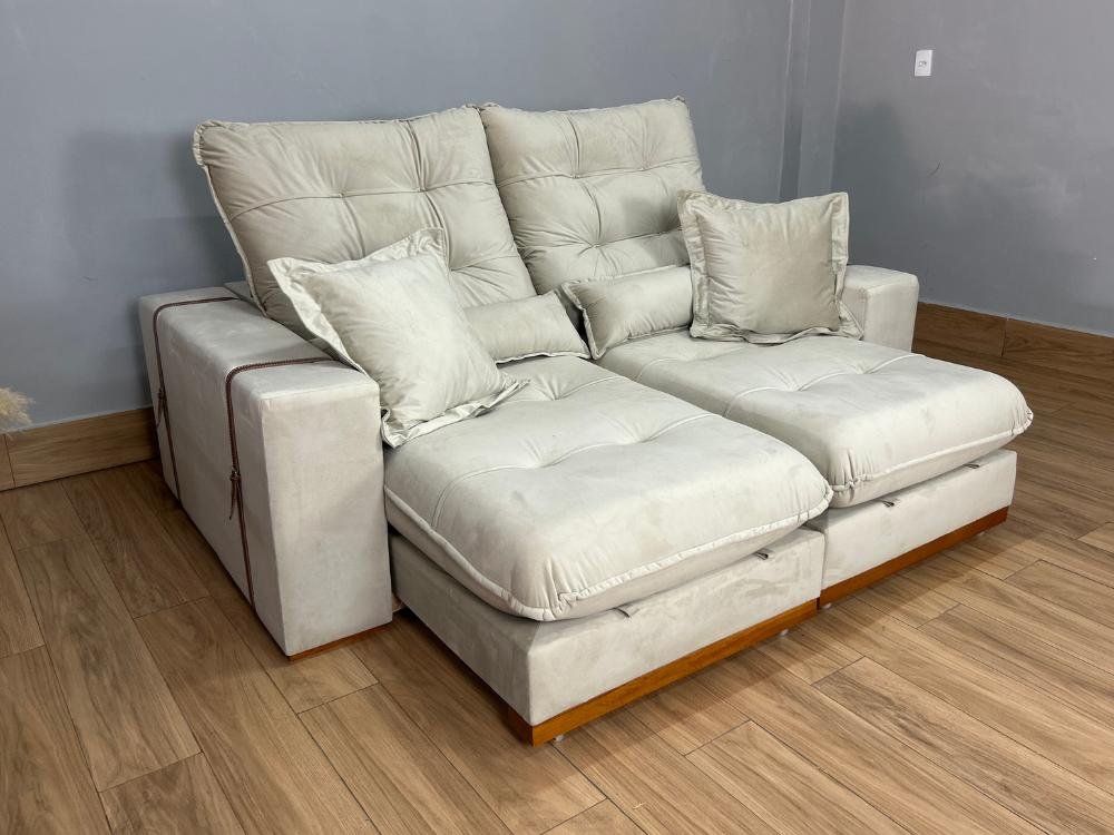 Sofá Retrátil e Reclinável Kioto 2.30m - Bege Veludo