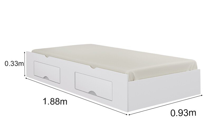 Cama Auxiliar Solteiro 2 Gavetas Branca 93x188x33 - D Doro - Imagem 2