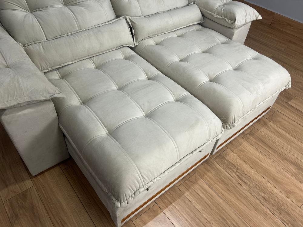 Sofá Retrátil e Reclinável Istambul 2.30m - Bege Veludo - Imagem 5