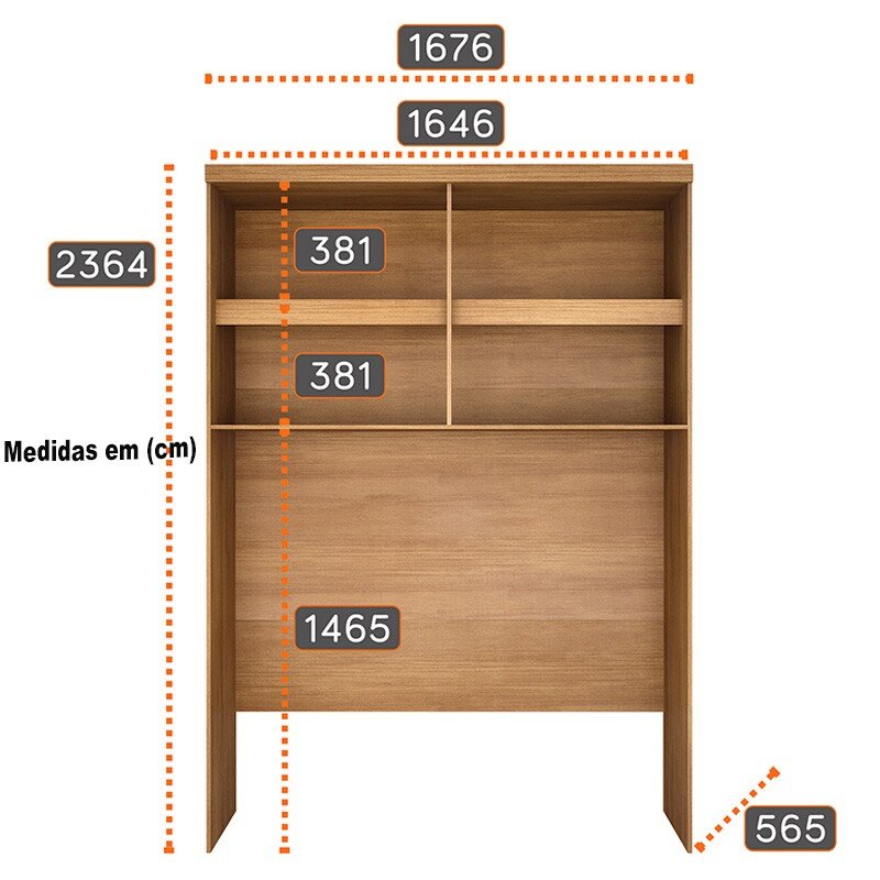 Modulado Aéreo Rizon Cumaru/Fendi Fosco 4 Portas 2 Prateleiras 100% MDF Larg. 1.67m - Novo Horizonte - Imagem 3