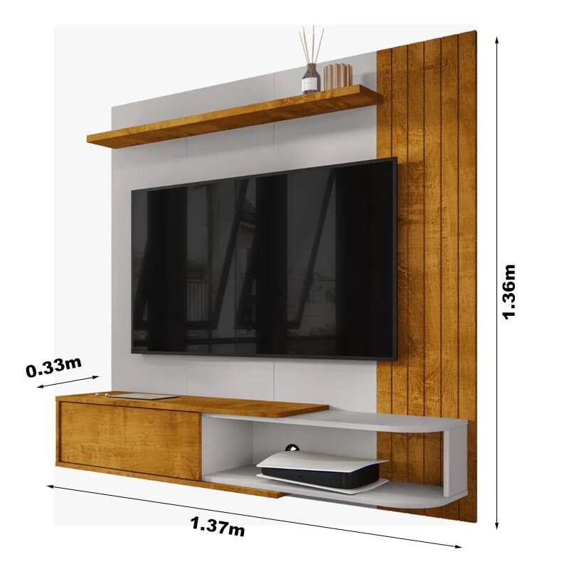 Painel Paraty Larg. 1.37m Nature/Off C/Detalhe Frisado para TV até 55" - Bechara - Imagem 3
