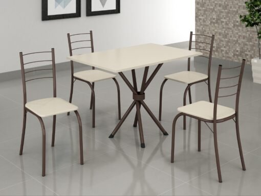 Conjunto Mesa Tubular Rio Marrom com 4 cadeiras Tampo Ardósia Off White - 1.00x0.60