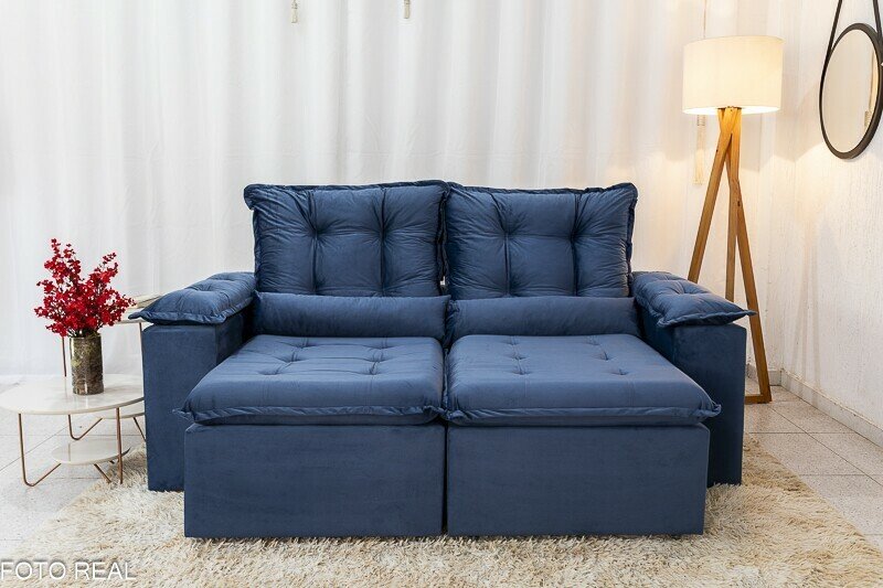 Sofá Retrátil Reclinável Grécia 2.00m Veludo Azul - Sem caixa - Imagem 4