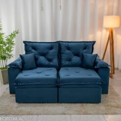 Sofá Retrátil Reclinável Porto Madri 2.00m Veludo Azul - D28 Pró Aditivada