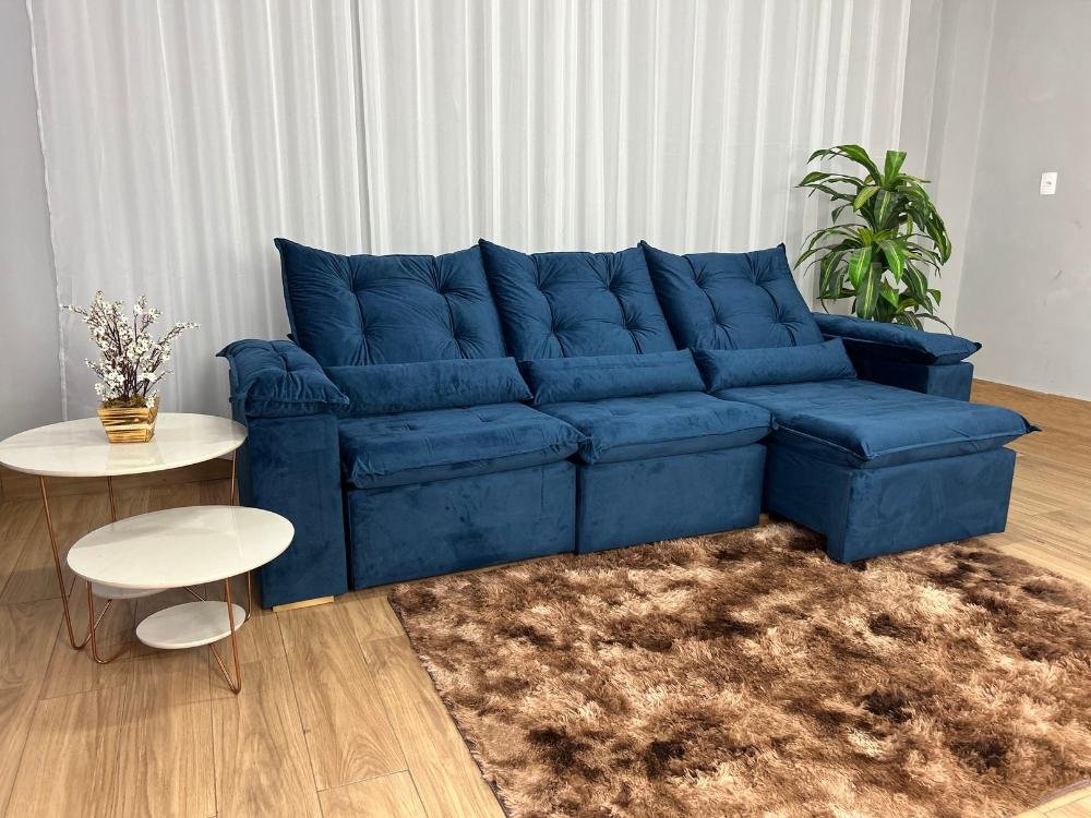 Sofá Retrátil Reclinável Atenas 2.70m - Azul Veludo - Imagem 3