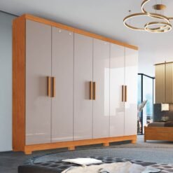 Roupeiro Casal Sergipe Nature/Off 6 Portas C/ Pés Larg. 1.80m - Bianchi